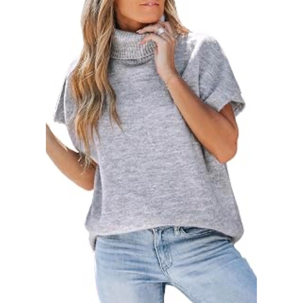 Cullen Cashmere Sweater Short Sleve Gray Women's Medium Large Turtleneck Luxury